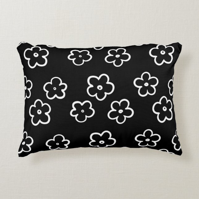 Coussins Décoratifs Motif de fleurs noir et blanc (Devant)