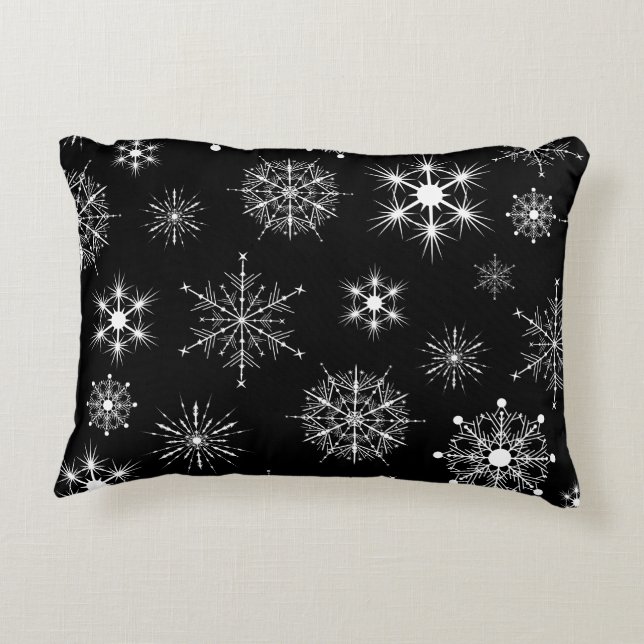 Coussins Décoratifs Motif de flocons de neige Noir et Blanc (Dos)
