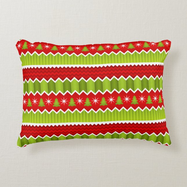 Coussins Décoratifs Motif De Frappes Chevron Rouge Et Vert Noël (Devant)