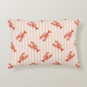 Coussins Décoratifs Motif de homard à l'aquarelle sur rayures roses do