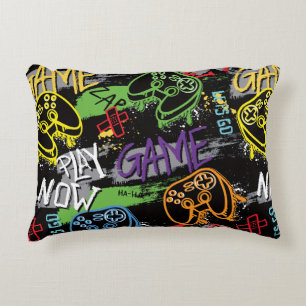 Coussins Décoratifs Motif de jeu en graffiti néon