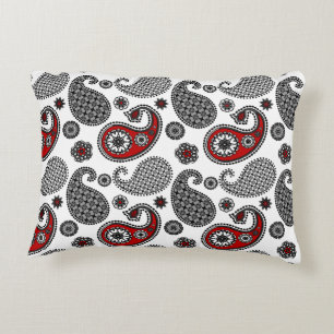 Coussins Décoratifs motif de Paisley, noir, blanc et rouge