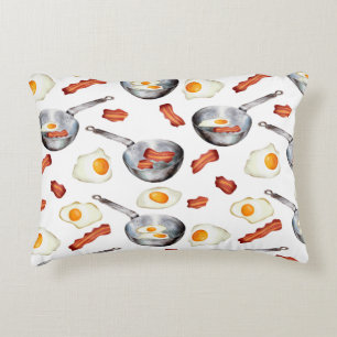 Coussins Décoratifs Motif de petit-déjeuner Bacon & Œufs à l'aquarelle