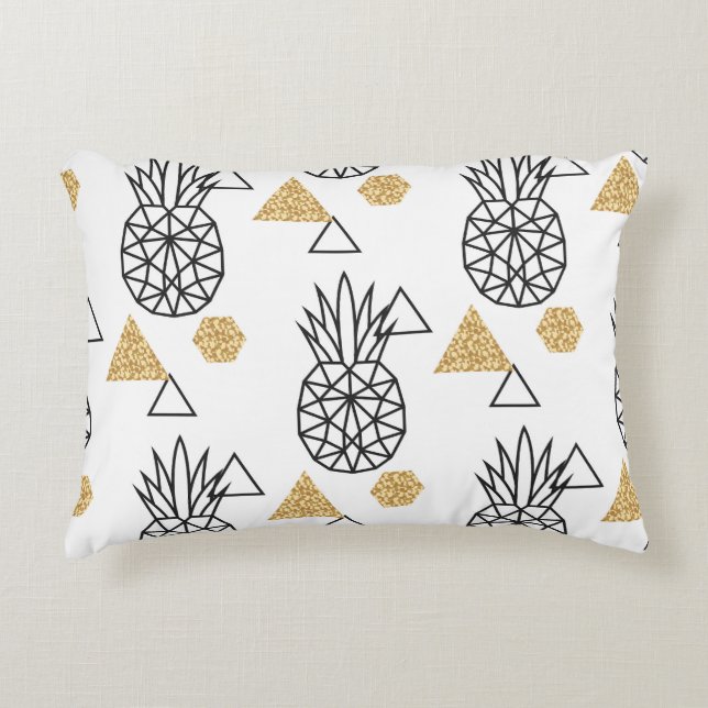 Coussins Décoratifs Motif de points d'or géométriques à ananas. (Devant)