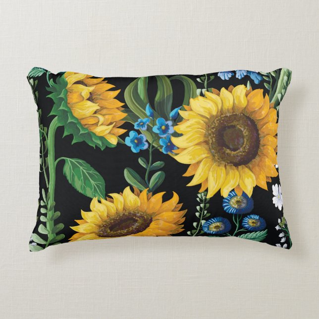 Coussins Décoratifs Motif de tournesol Arrière - plan noir (Devant)