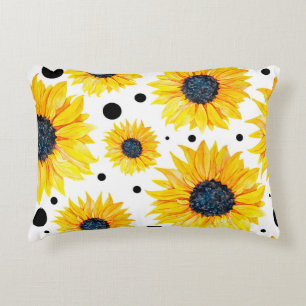 Coussins Décoratifs Motif de tournesols jaunes sur fond blanc