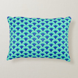 Coussins Décoratifs Motif de vague d'art déco - turquoise et cobalt