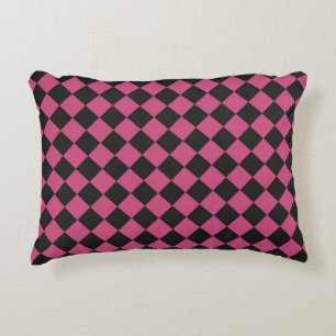 Coussins Décoratifs Motif diamant à carreaux rose noir