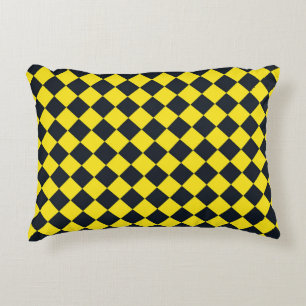 Coussins Décoratifs Motif diamant jaune de damier noir
