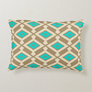 Coussins Décoratifs Motif d'Ikat - turquoise, Taupe et beige