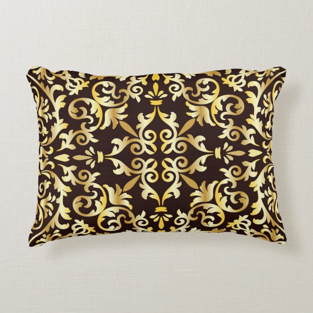 Coussins Décoratifs Motif doré baroque noir (Devant)