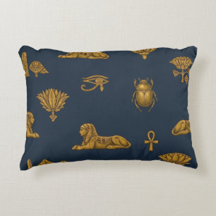 Coussins Décoratifs Motif Égyptien Minimaliste Navy et Or Antique