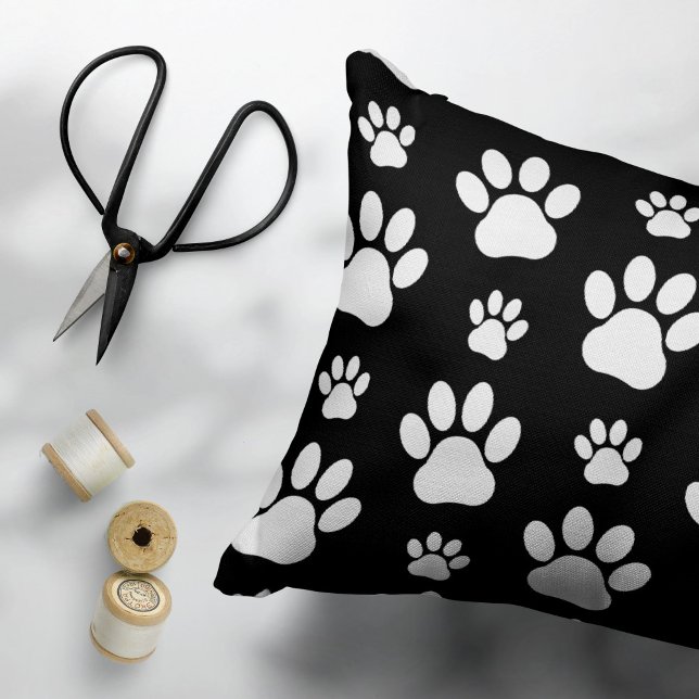Coussins Décoratifs Motif, Empreintes de pattes, pattes de chien, noir (Créateur téléchargé)