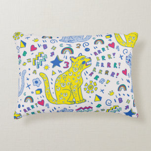 Coussins Décoratifs motif enfantin avec tigre, lettres, arcs-en-ciel, 