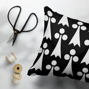 Coussins Décoratifs Motif Ermine, Motif médiéval, Blanc sur Noir