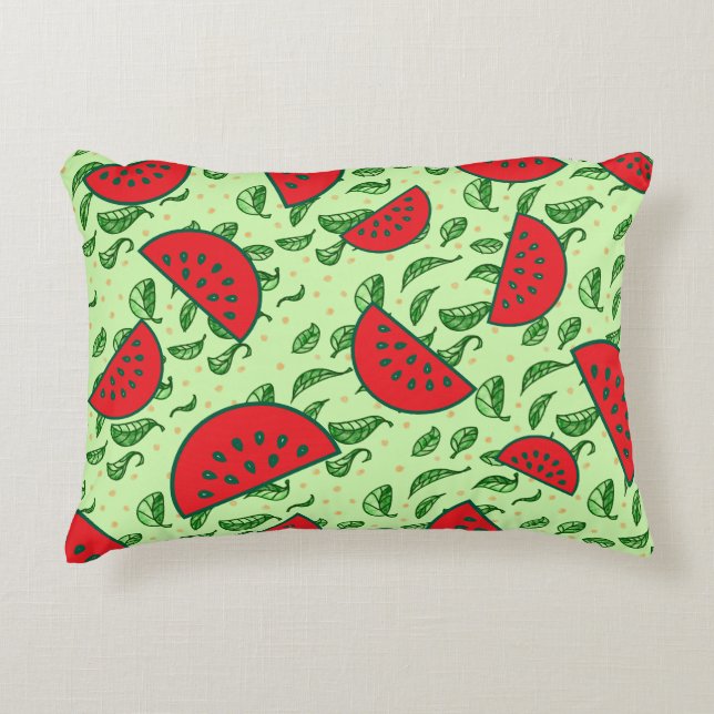 Coussins Décoratifs Motif feuille et pastèques (Devant)