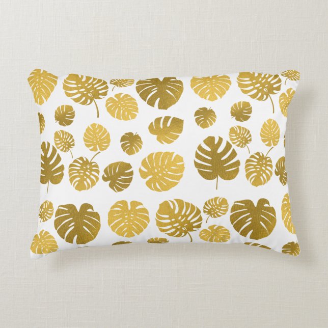 Coussins Décoratifs Motif Feuille moderne Gold Tropical (Devant)