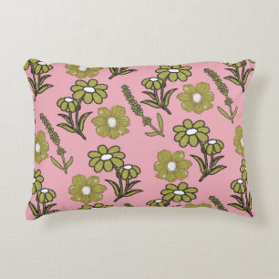 Coussins Décoratifs Motif Fleur Hippie Funky Rétro Vert Rose Y2K