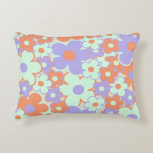 Coussins Décoratifs Motif Fleur Rétro Années 70 Y2K Bleu Violet Orange