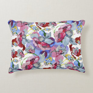 Coussins Décoratifs Motif floral coloré Fleurs tropicales Bleu rose