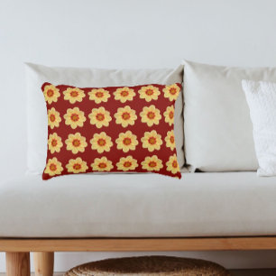Coussins Décoratifs Motif floral de dahlia jaune sur fond rouge brique