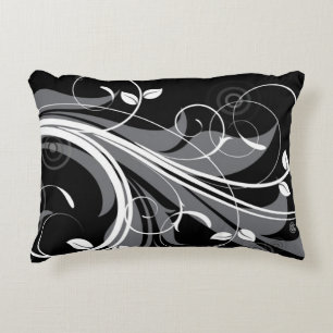 Coussins Décoratifs Motif floral gris sur le noir