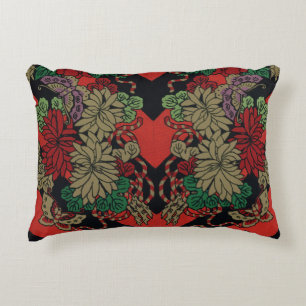 Coussins Décoratifs Motif floral japonais vintage pivoine rouge noir