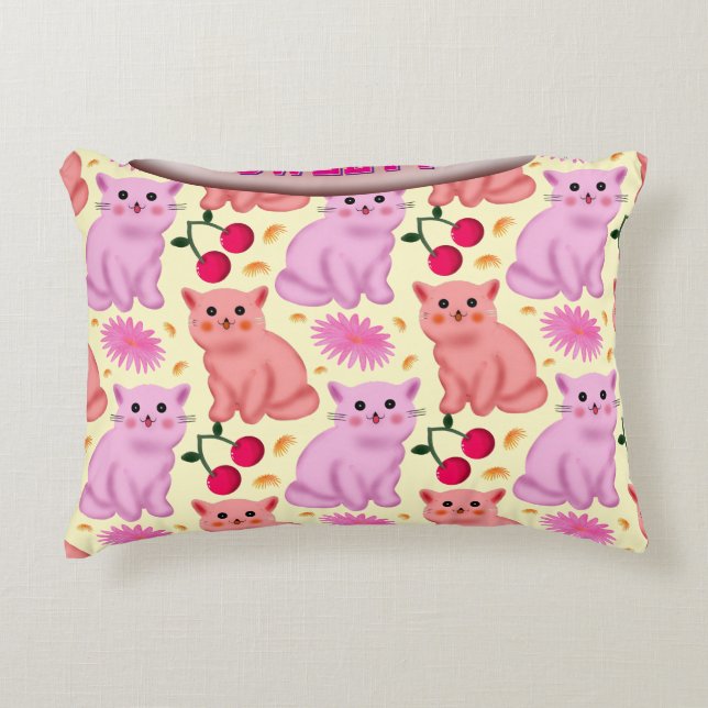 Coussins Décoratifs Motif Floral Personnalisé de Cerise de Chat Mignon (Devant)