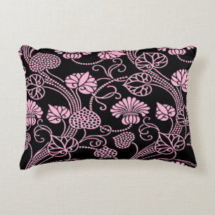 Coussins Décoratifs Motif floral rétro rose sur fond noir