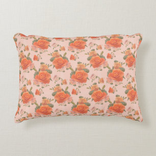 Coussins Décoratifs motif floral rose orange rose mariage printemps