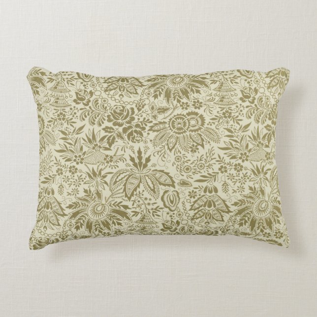 Coussins Décoratifs Motif Floral Vert Sage Antique Damas (Devant)
