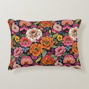 Coussins Décoratifs motif floral vintage aux couleurs vives en noir