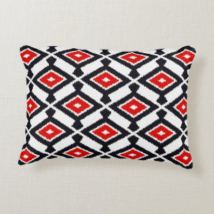 Coussins Décoratifs Motif Ikat - Rouge foncé, noir et blanc