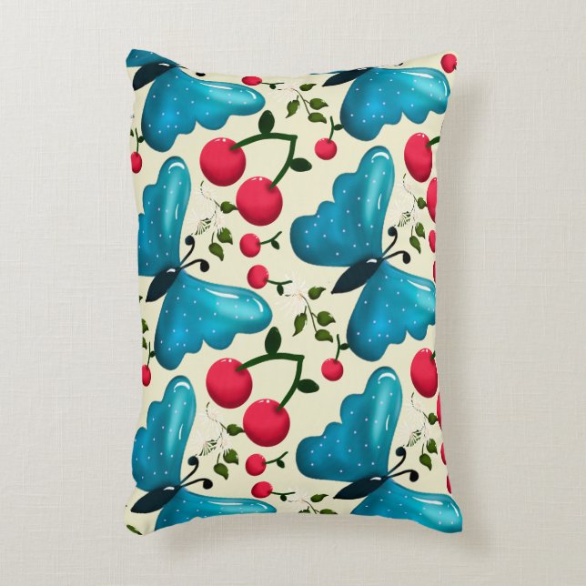 Coussins Décoratifs Motif joli papillon Cerise, Fruit Kawaii brillant (Devant(Vertical))