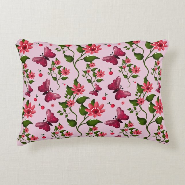 Coussins Décoratifs Motif joli papillon Cerise, Fruit Kawaii brillant (Devant)