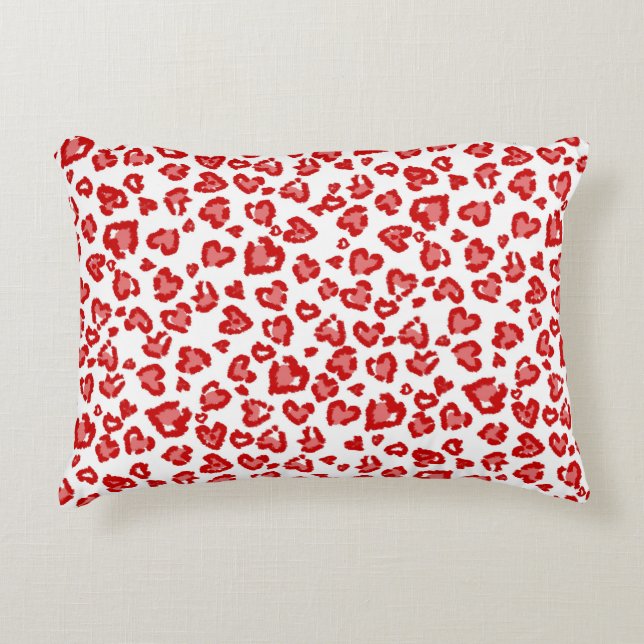 Coussins Décoratifs Motif léopard de coeur en rouge et blanc (Devant)