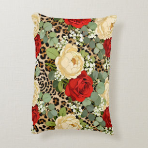Coussins Décoratifs Motif Léopard Luxueux & Rose Rouge 