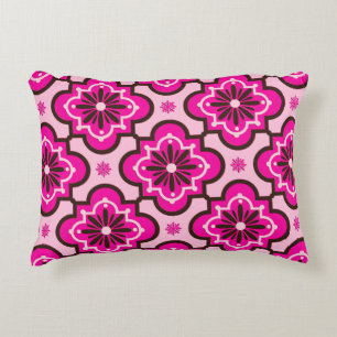 Coussins Décoratifs Motif marocain de tuile, rose et noir fuchsia