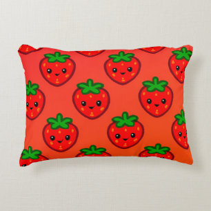 Coussins Décoratifs Motif mignon aux fraises avec visages souriants su