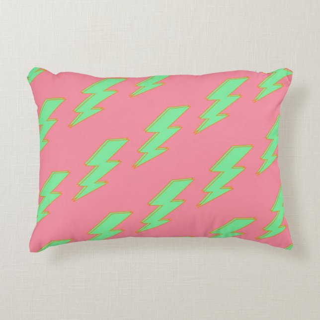 Coussins Décoratifs Motif Neon Green Lightning rose Arrière - plan Y2K (Devant)
