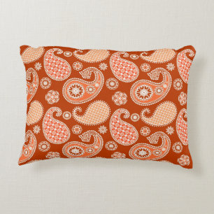 Coussins Décoratifs Motif Paisley, orange mandarine et blanc