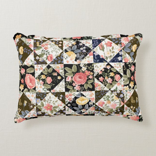 Coussins Décoratifs motif patchwork transparent avec fleurs (Devant)