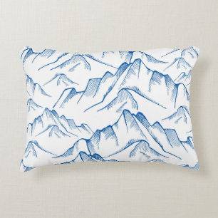 Coussins Décoratifs Motif paysager de montagne tiré à la main.