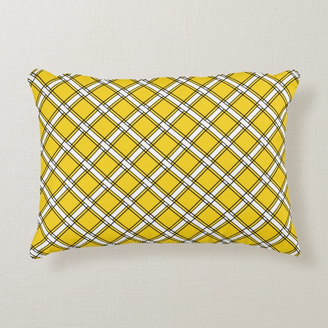 Coussins Décoratifs Motif plaid jaune et blanc (Devant)