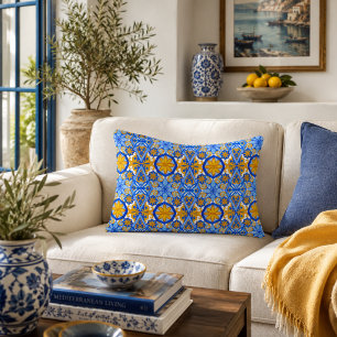 Coussins Décoratifs Motif Portugais Bleu Jaune Méditerranéen