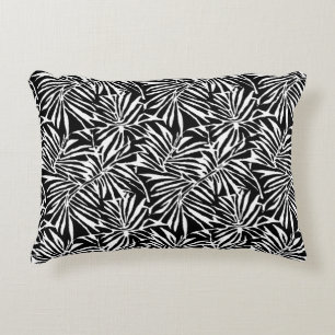Coussins Décoratifs Motif Répétant à feuilles tropicales noires et bla