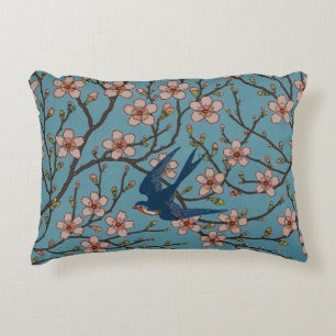 Coussins Décoratifs Motif rétro de l'hirondelle à fleurs bleues par Wa