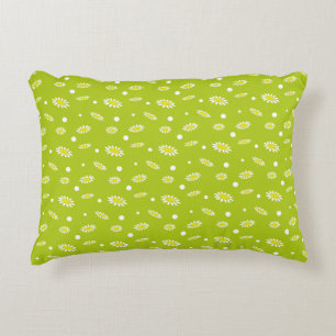 Coussins Décoratifs Motif Rétro de Printemps à pois et Marguerite Vert