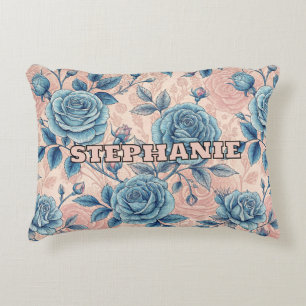 Coussins Décoratifs Motif Rose bleu rétro sur Arrière - plan rose doux