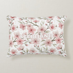 Coussins Décoratifs Motif Sakura en fleurs de cerises roses sur blanc